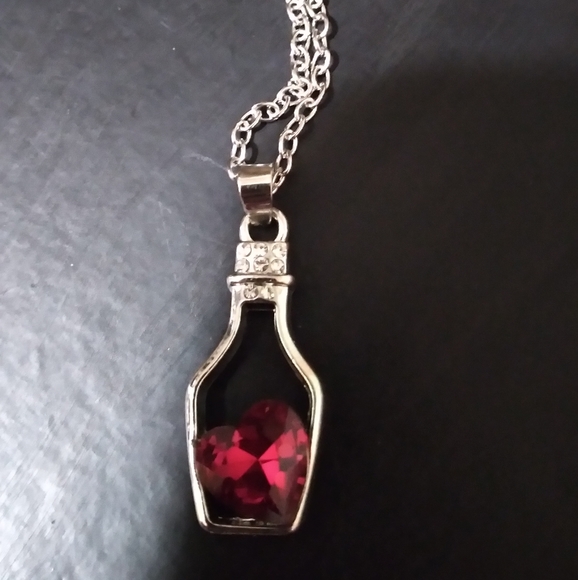 Crystal Heart Diamond Accent Wine Bottle Pendant Necklace Silver - Picture 6 of 16